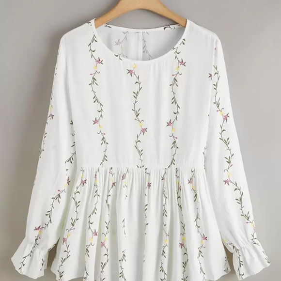 Floral Embroidered White Peplum Blouse by SHEIN Size 1X Curve - Picture 1 of 13